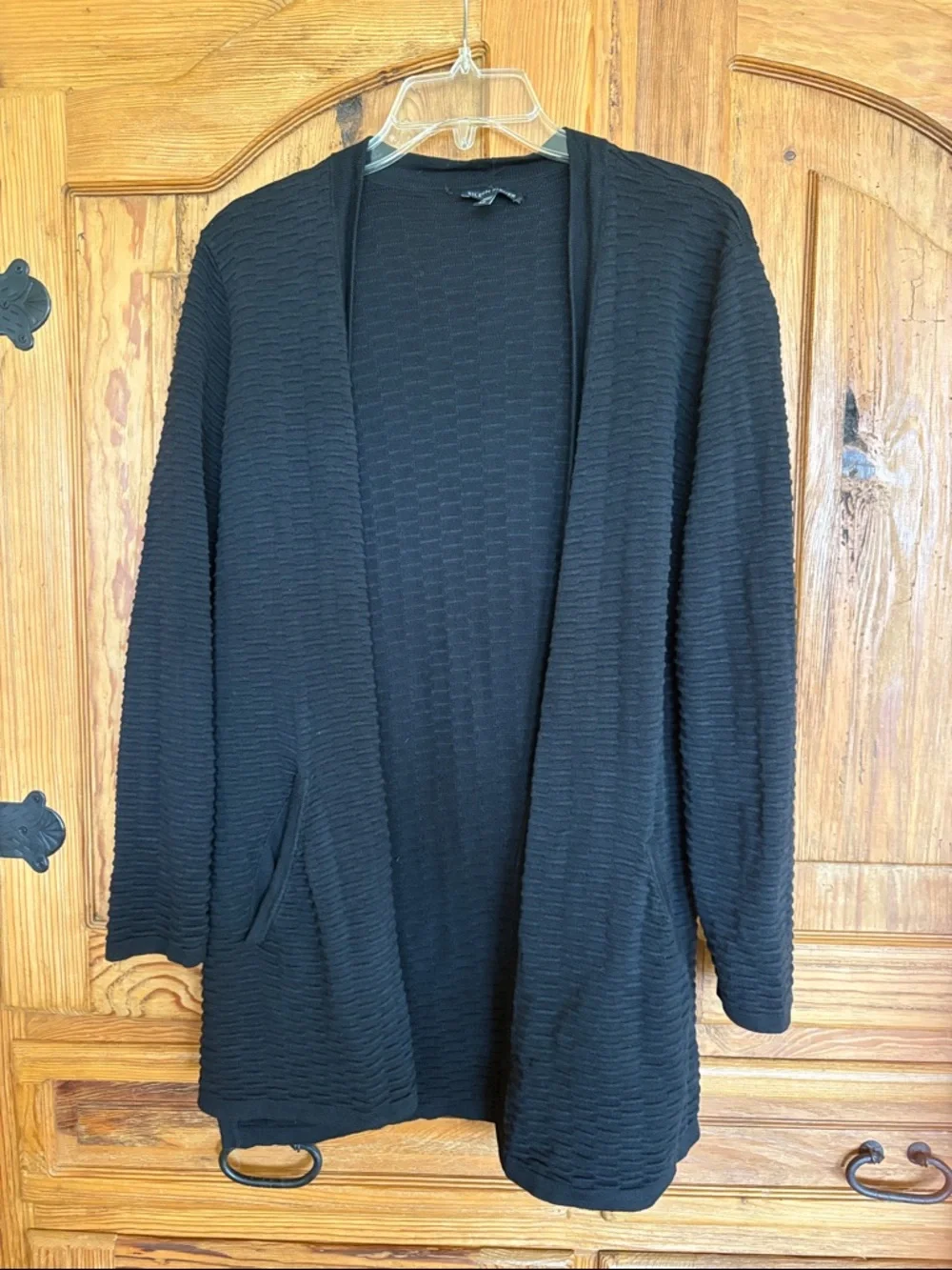 Eileen Fisher Black Open-Front Textured Cardigan